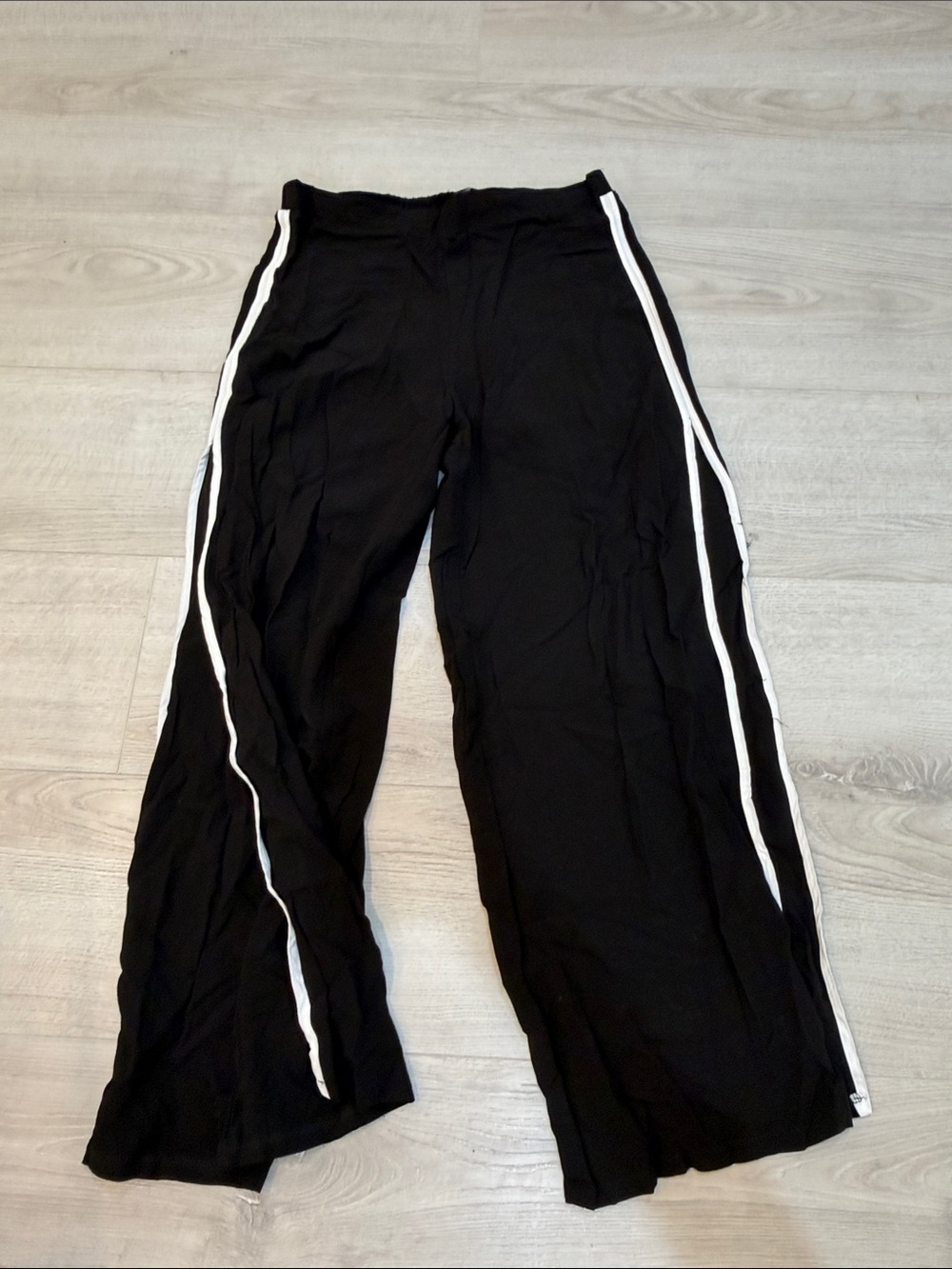 Women's Black Trousers with White Side Stripes High Slit
